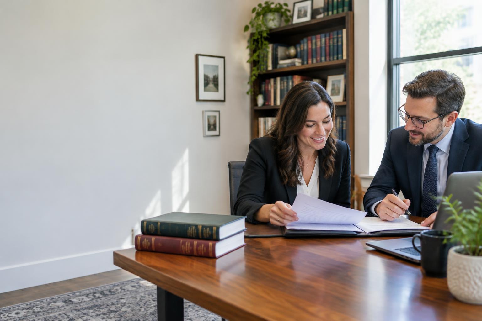 Lawyers reviewing documents in an independent law office